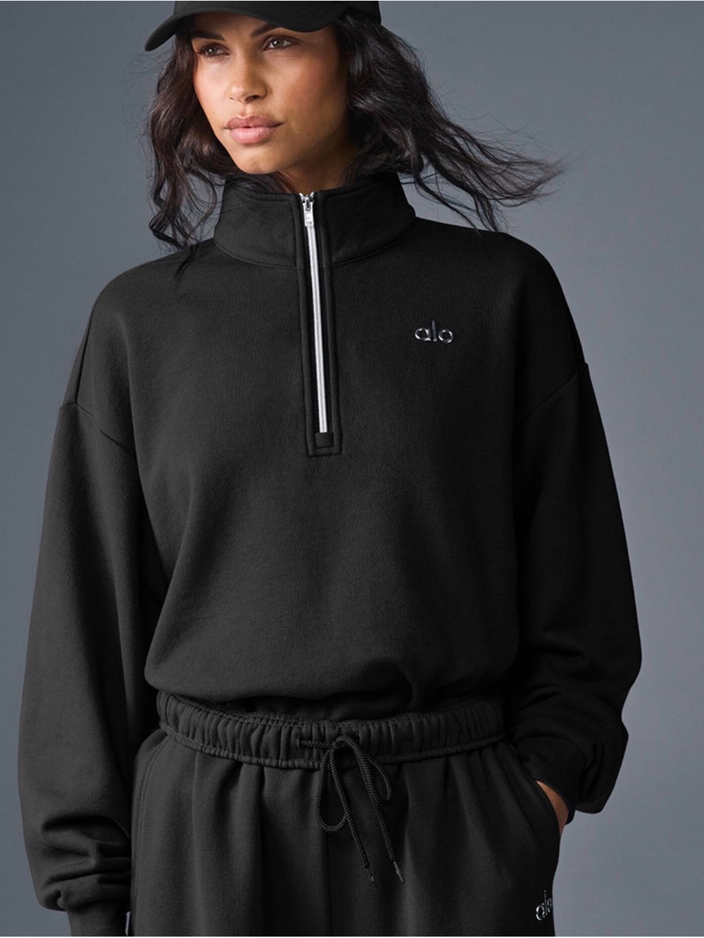 ALO Yoga Accolade Black 1/4 -Zip Pullover Mock Neck Sweatshirt